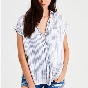 American Eagle Outfitters Navy and White Striped Shirt
